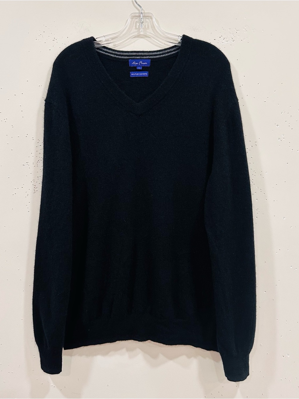 Alan Flusser Mens XXL 100% Pure Cashmere V-Neck Sweater Pullover Black